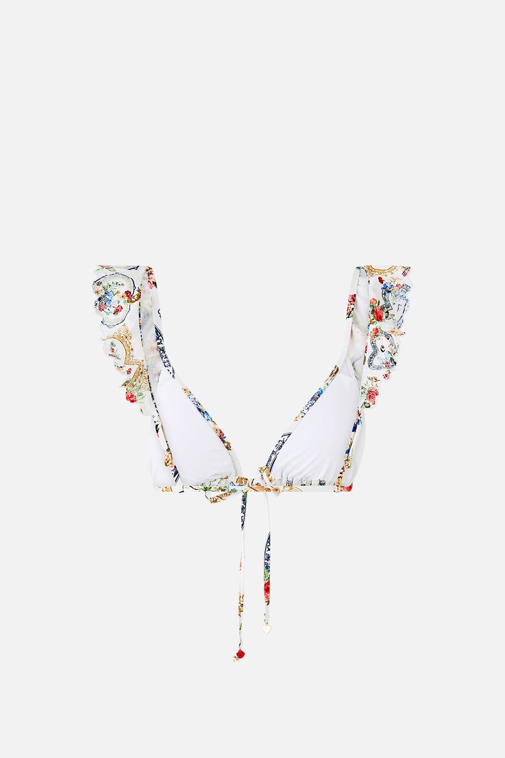 TIE FRONT TRI BIKINI TOP WITH FRILL NECK THE POTTERY PARLOUR