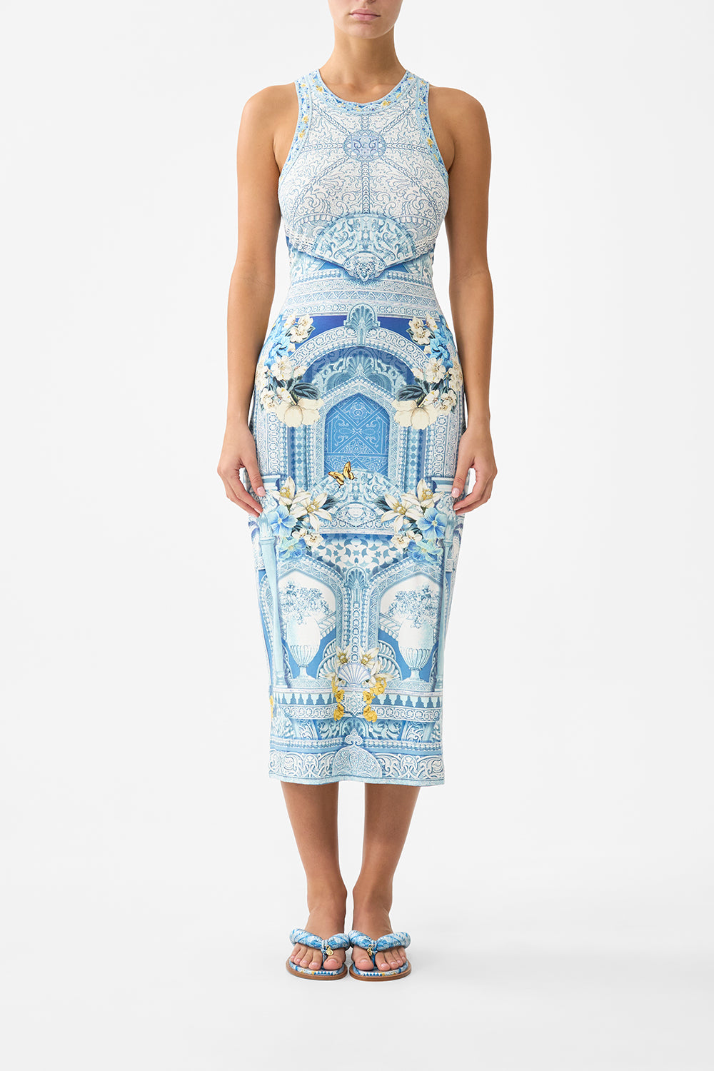 designer tank dresses Women's Cotton tank Fabric:Silk 2018 Party Dress Elegant sky blue Butterfly Super light