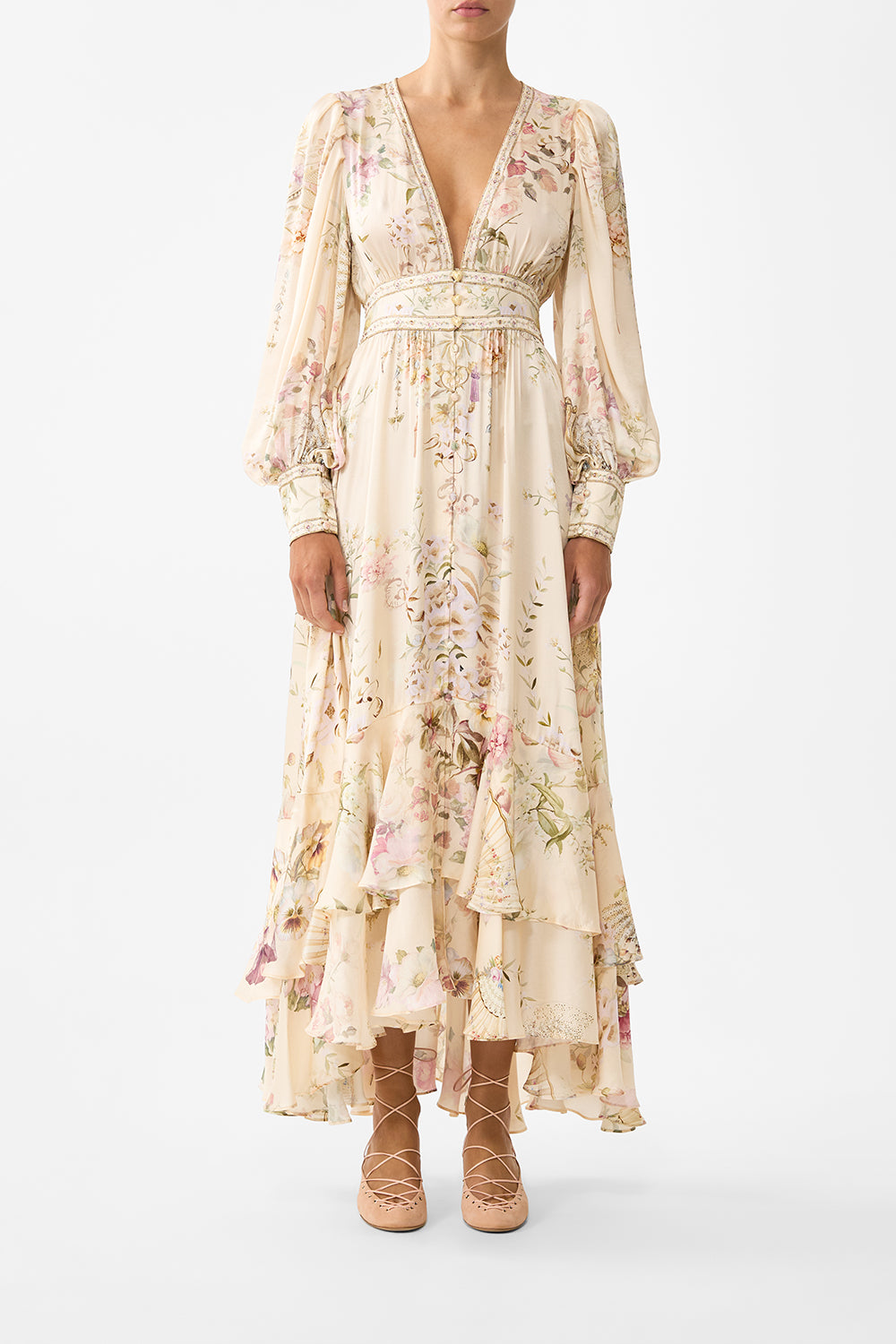 camilla adorned viscose maxi dress The Adorned In Aranjuez Long Button Front Dress
