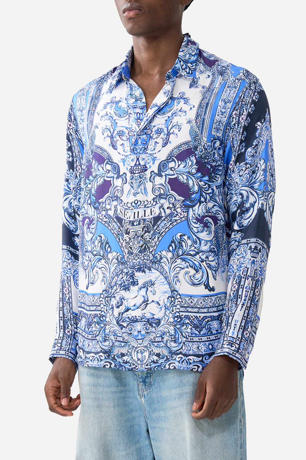 The CAMILLA LONG SLEEVE HIDDEN PLACKET SHIRT A TILED WONDERLAND