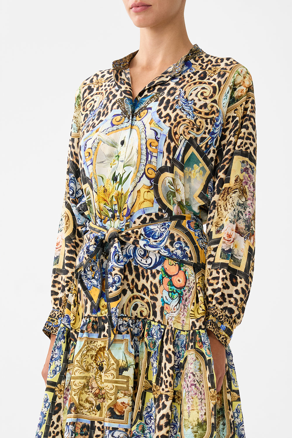 SHORT TIERED SHIRTDRESS WITH WIDE WAIST TIE SEVILLIAN STYLE