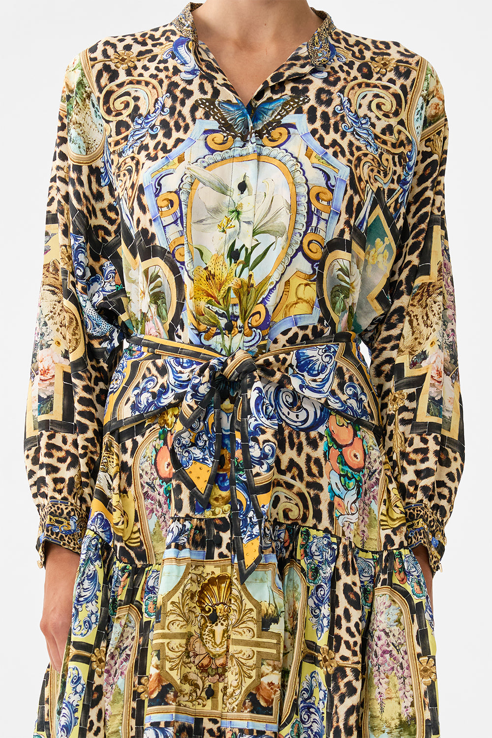SHORT TIERED SHIRTDRESS WITH WIDE WAIST TIE SEVILLIAN STYLE