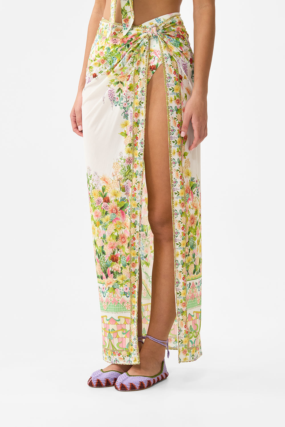 The CAMILLA LONG SARONG WITH GATHERED TAB AND LEG SPLIT THE CALL OF CATALONIA