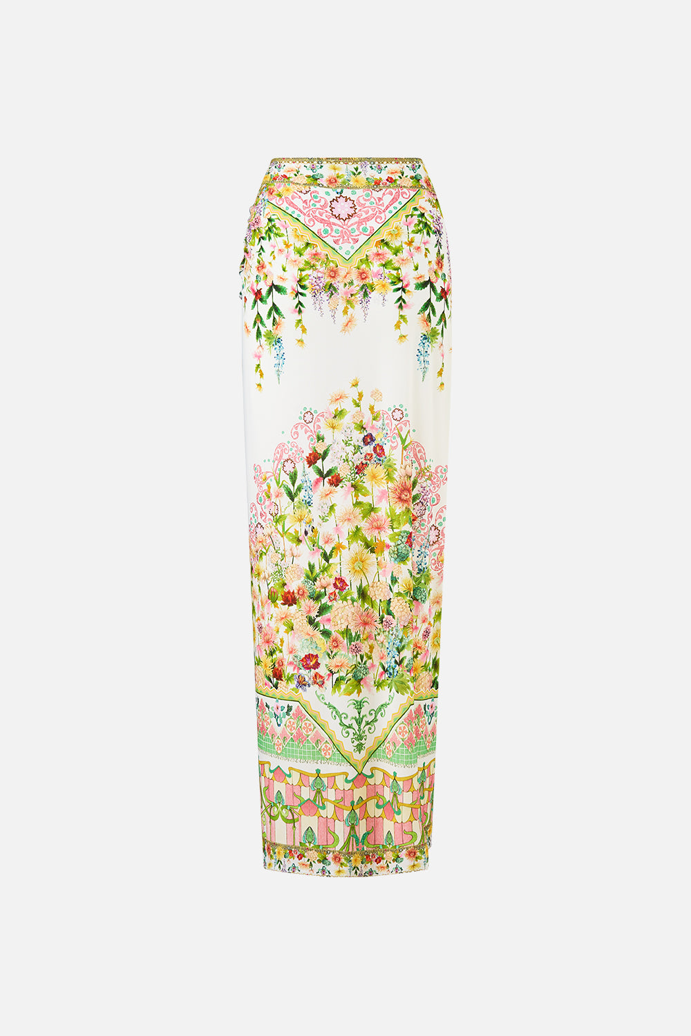 The CAMILLA LONG SARONG WITH GATHERED TAB AND LEG SPLIT THE CALL OF CATALONIA