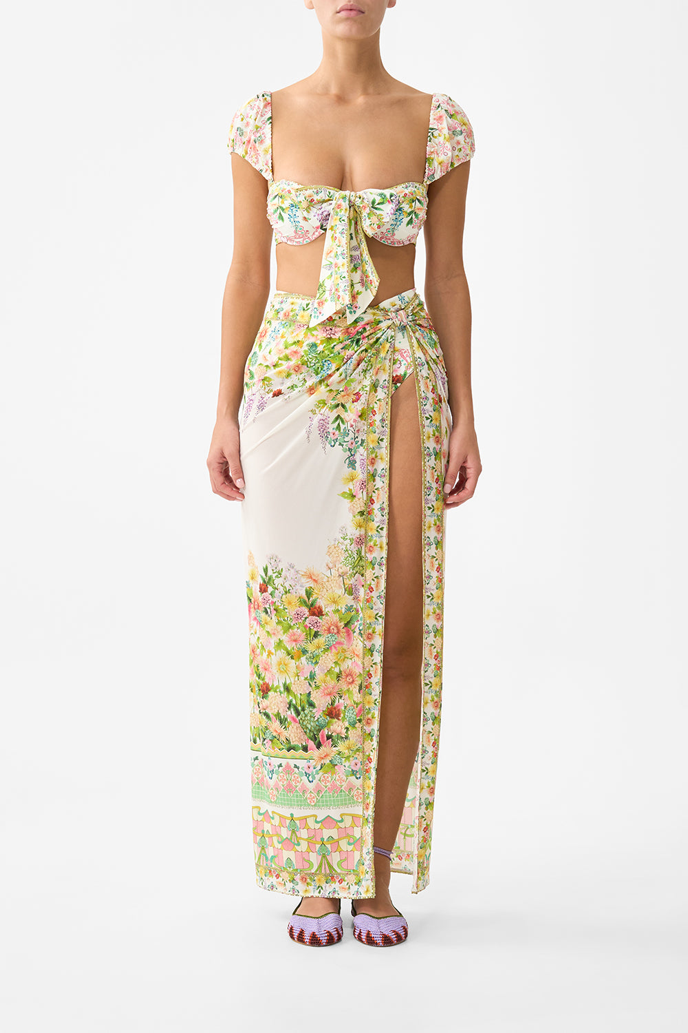 The CAMILLA LONG SARONG WITH GATHERED TAB AND LEG SPLIT THE CALL OF CATALONIATHE CALL OF CATALONIA