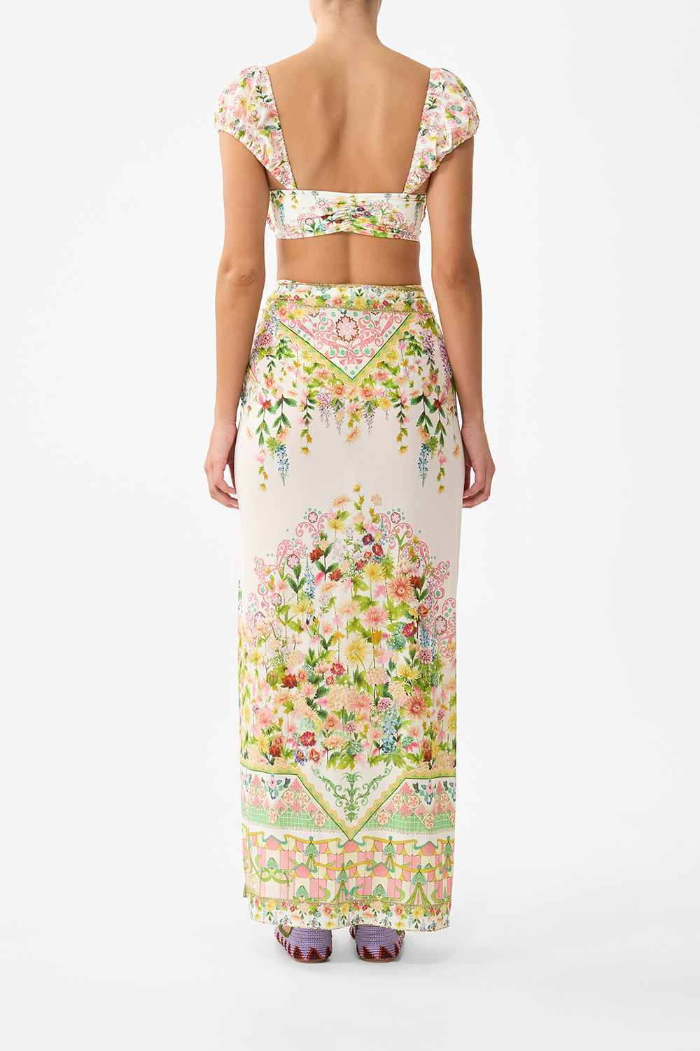 The CAMILLA LONG SARONG WITH GATHERED TAB AND LEG SPLIT THE CALL OF CATALONIA