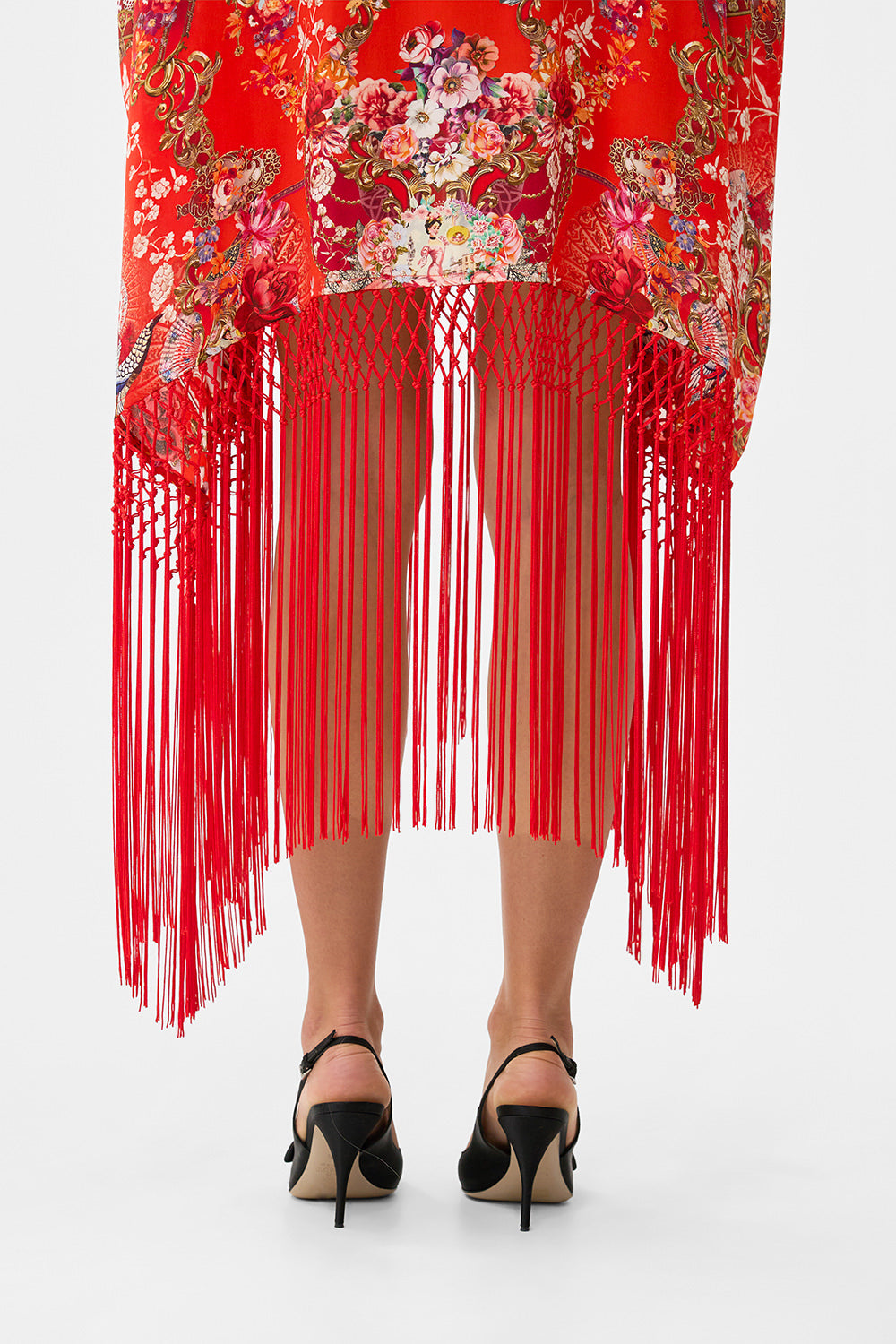 SHORT ROUND NECK KAFTAN WITH FRINGING OLÉ OLÉ
