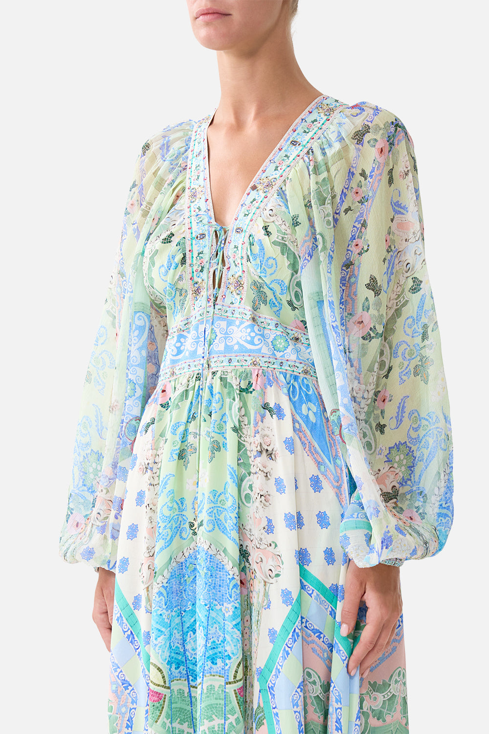 LACE UP FRONT LONG DRESS MIDSUMMER MOSAICS