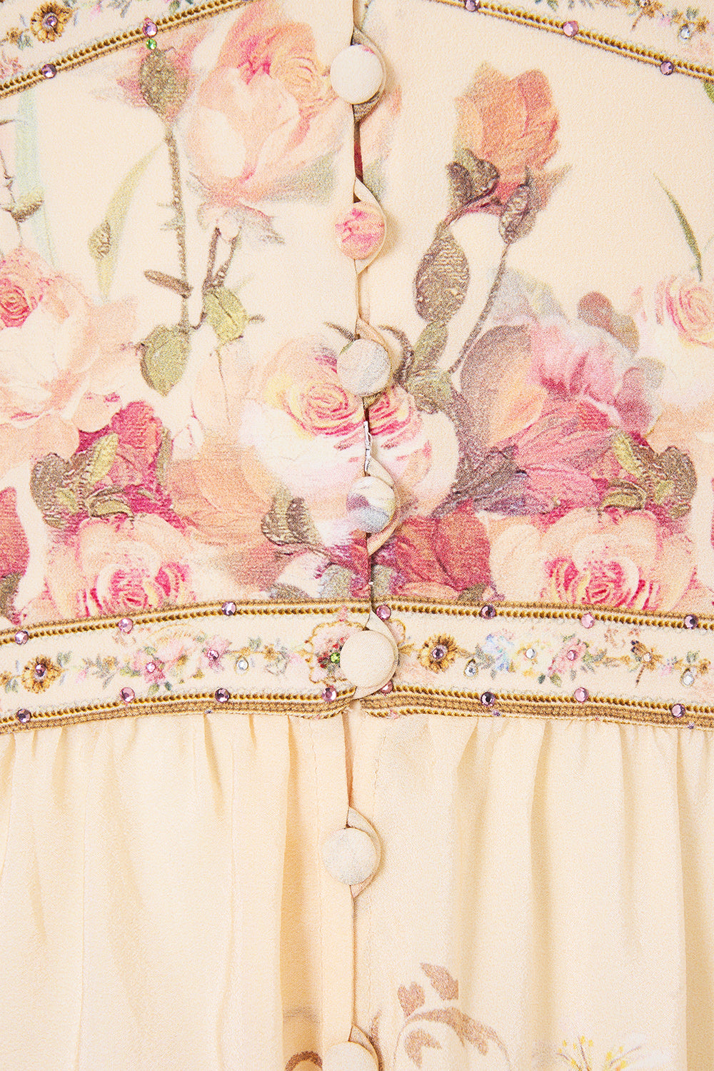 BUTTON DOWN SHORT DRESS WITH OPEN BACK ADORNED IN ARANJUEZ