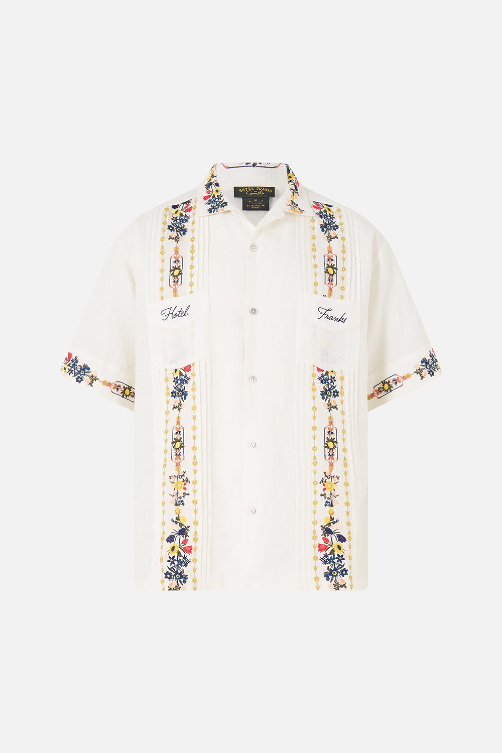 The CAMILLA EMBROIDERED SHORT SLEEVE PLEATED CUBAN SHIRT THE POTTERY PARLOUR