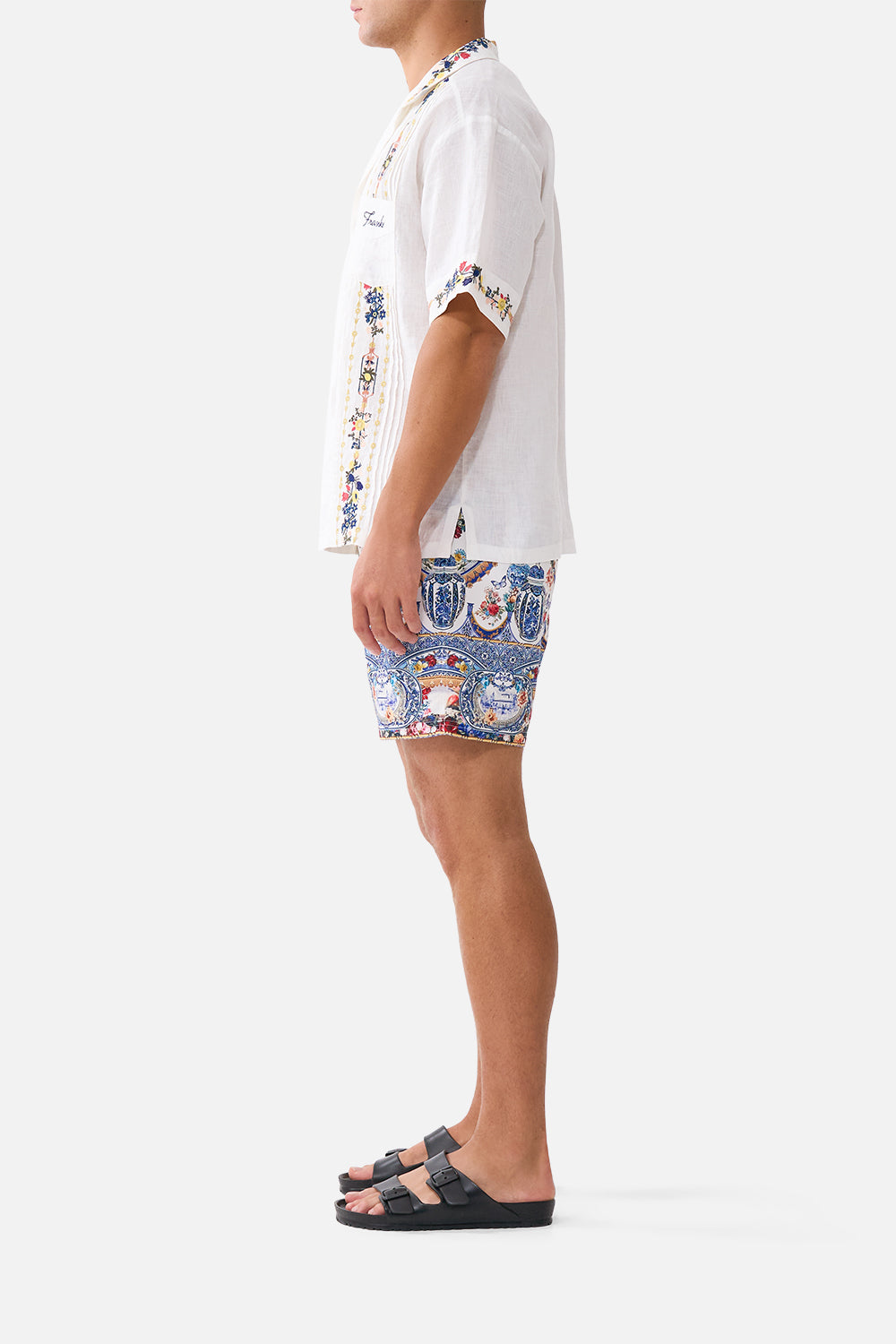 EMBROIDERED SHORT SLEEVE PLEATED CUBAN SHIRT THE POTTERY PARLOUR