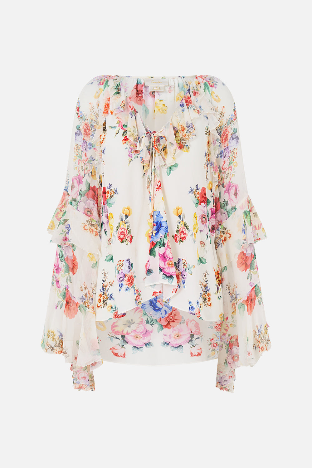 LACE UP V NECK BLOUSE WITH CASCADE RUFFLES I LEFT MY HEART IN GRANADA