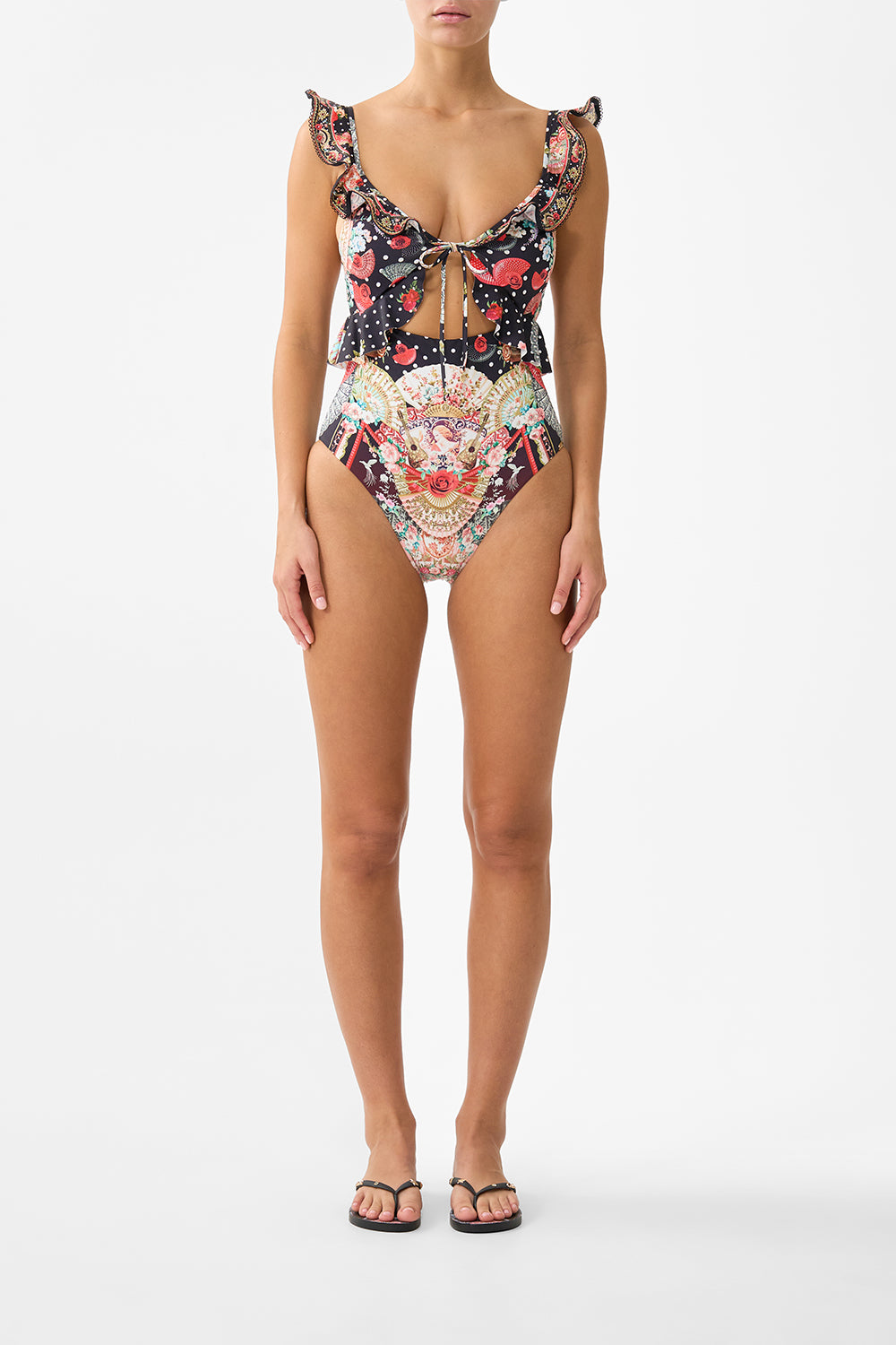 TIE FRONT ONE PIECE WITH FRILL NECK AND WAIST DAUGHTERS OF DUENDE