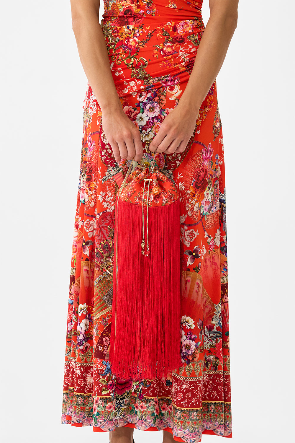 The CAMILLA DRAWSTRING POUCH WITH FRINGING OLÉ OLÉ