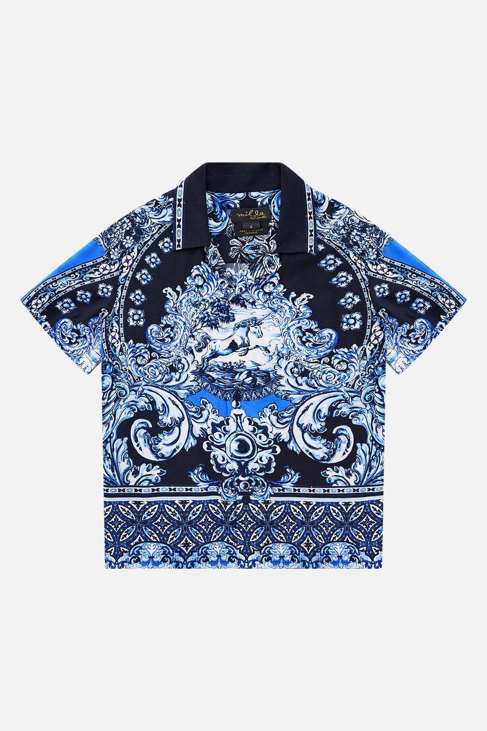 BOYS SHORT SLEEVE CAMP COLLARED SHIRT A TILED WONDERLAND