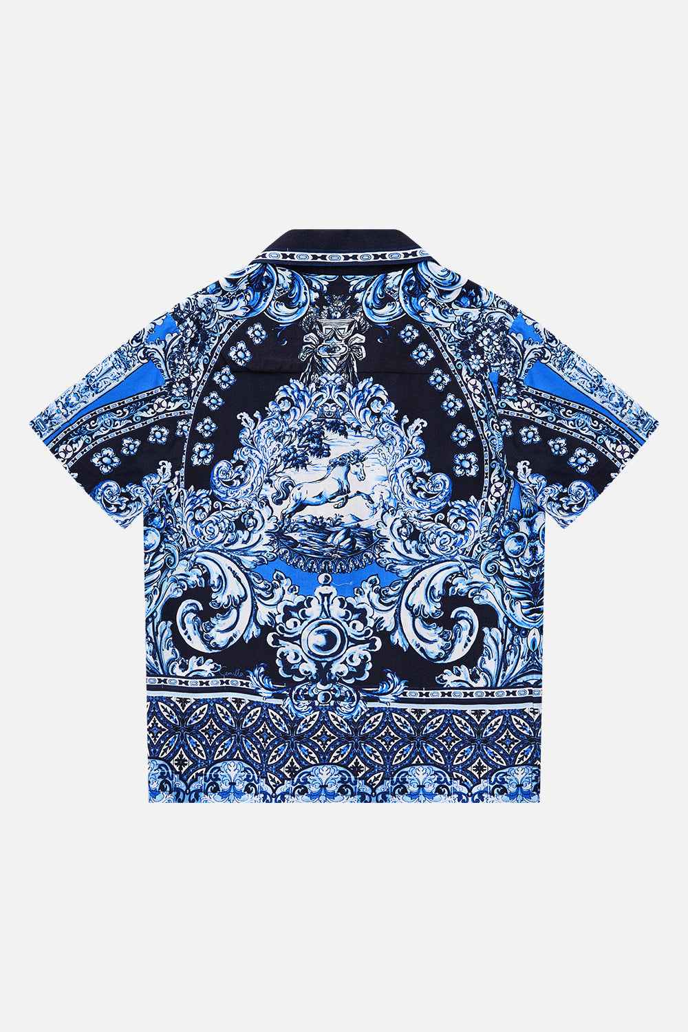 BOYS SHORT SLEEVE CAMP COLLARED SHIRT A TILED WONDERLAND