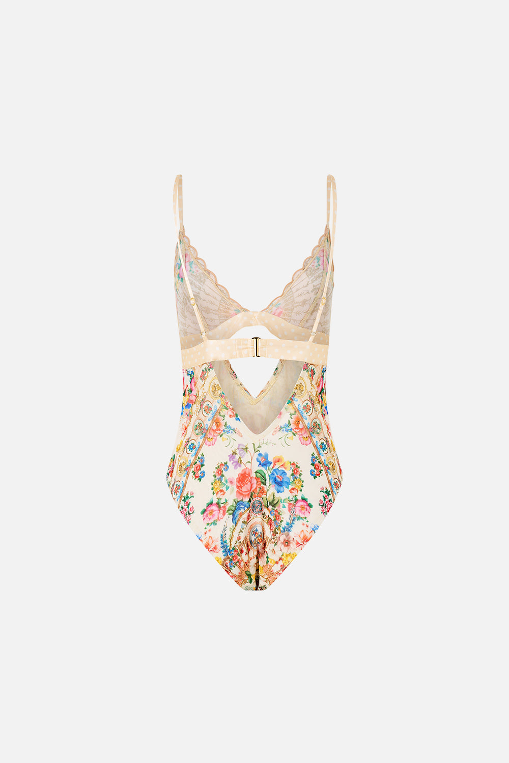 SCALLOPED EDGE TRI BODYSUIT WITH BOW FRONT I LEFT MY HEART IN GRANADA