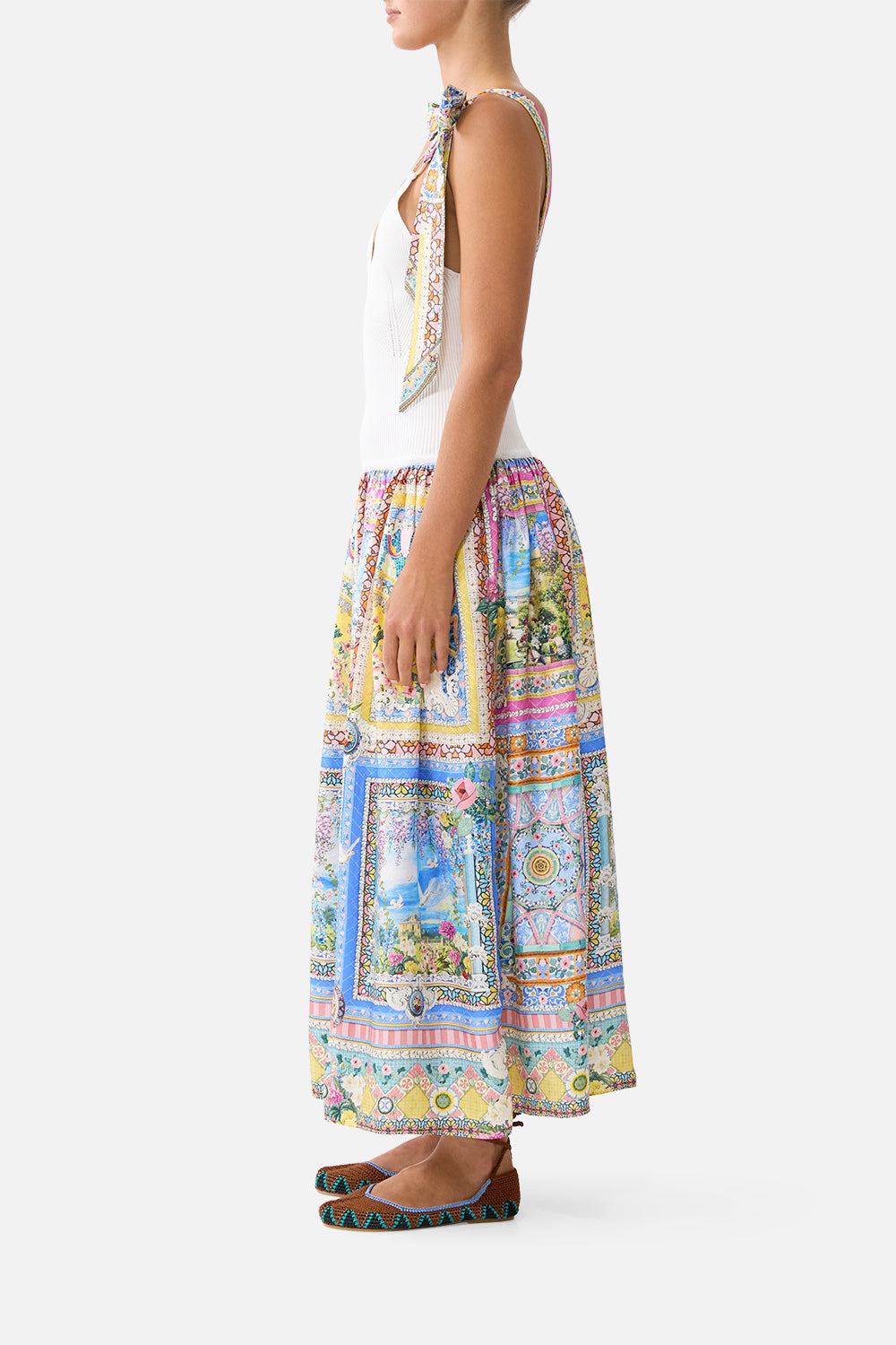 The CAMILLA KNIT BODICE SILK SPLICED MIDI DRESS NAVÀS NOUVEAU