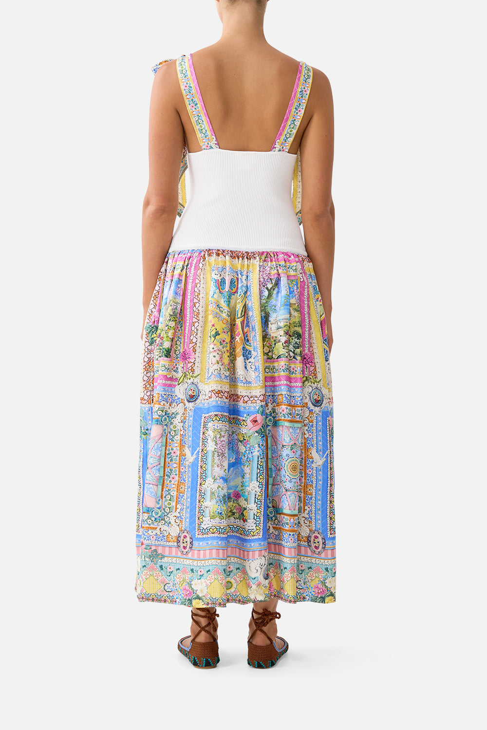 The CAMILLA KNIT BODICE SILK SPLICED MIDI DRESS NAVÀS NOUVEAU