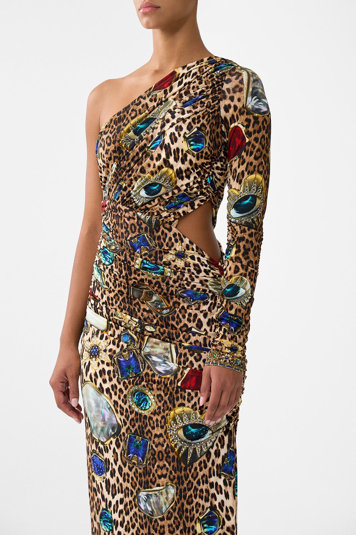 The CAMILLA ONE SHOULDER JERSEY CUT OUT DRESS NAZAR NIRVANA