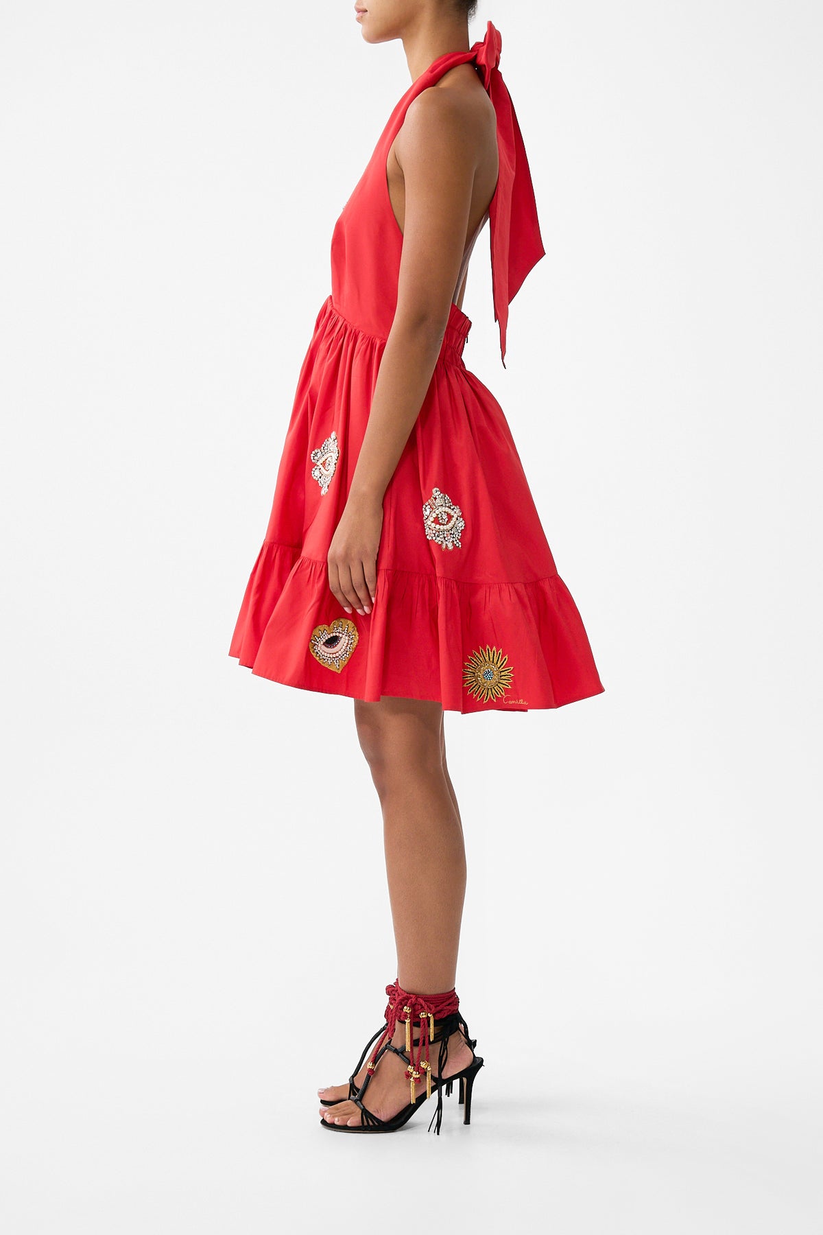 The CAMILLA RUFFLE HEM HALTER SHORT DRESS NAZAR NIRVANA