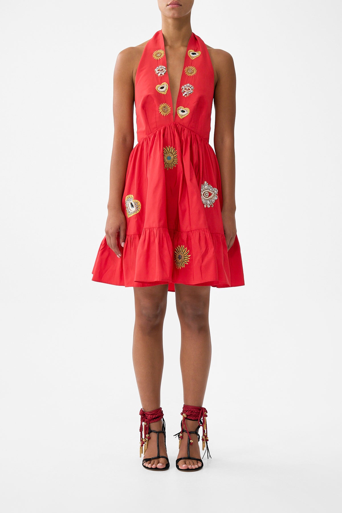 The CAMILLA RUFFLE HEM HALTER SHORT DRESS NAZAR NIRVANANAZAR NIRVANA