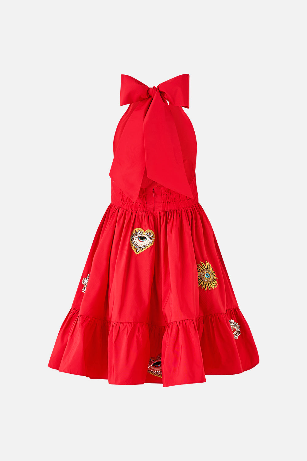 The CAMILLA RUFFLE HEM HALTER SHORT DRESS NAZAR NIRVANA