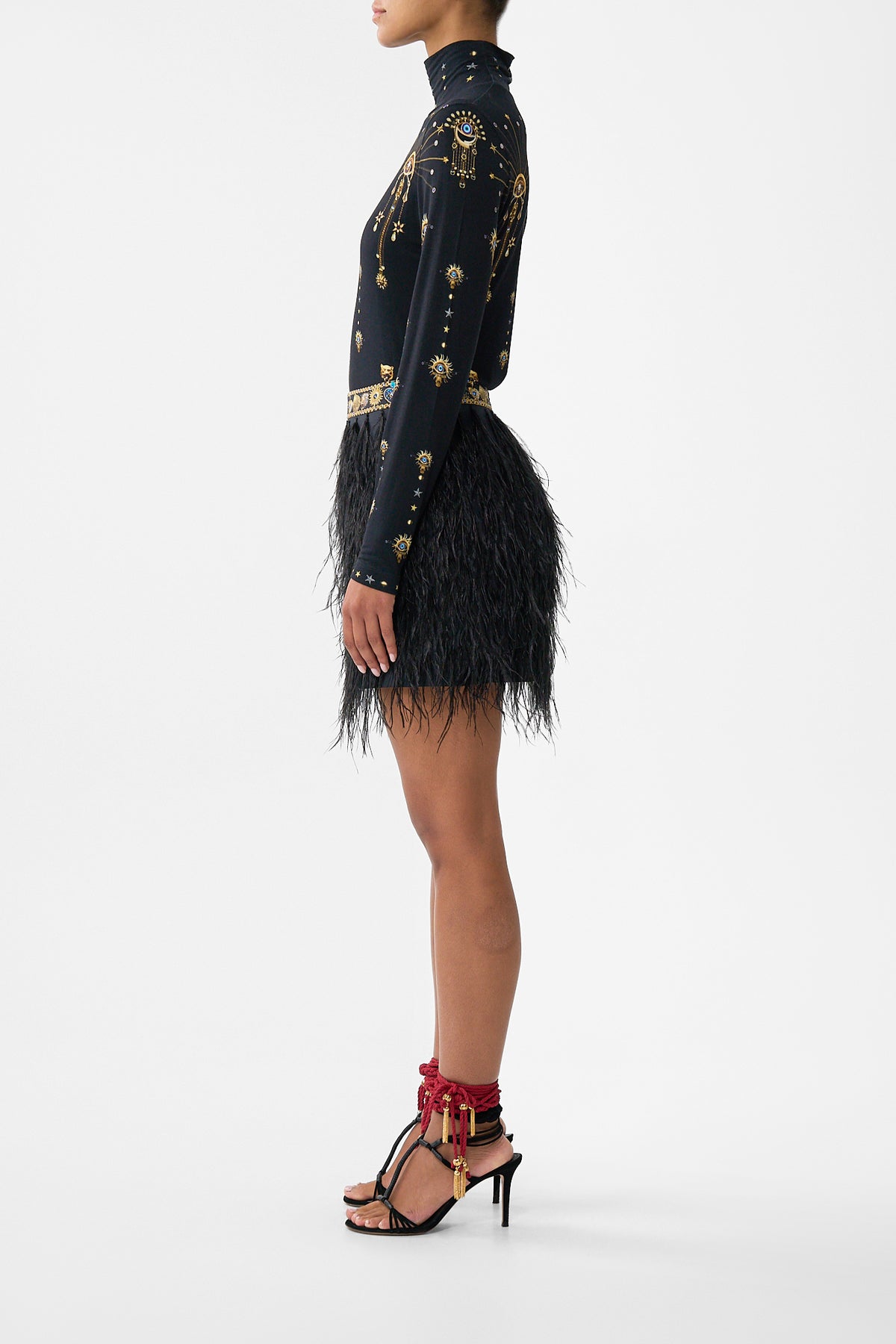 The CAMILLA FEATHER MINI SKIRT AMULETS AND ALCHEMY