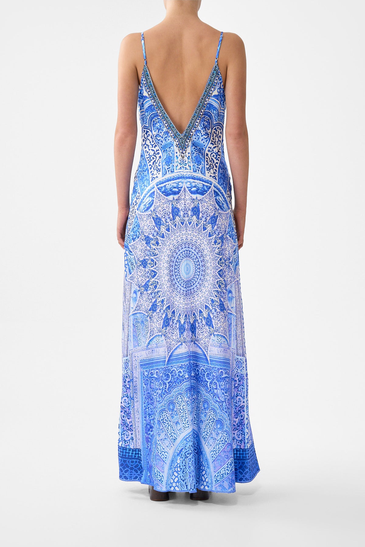 V-NECK LONG BIAS SLIP DRESS WITH TRAIN THE BOSPHOROUS