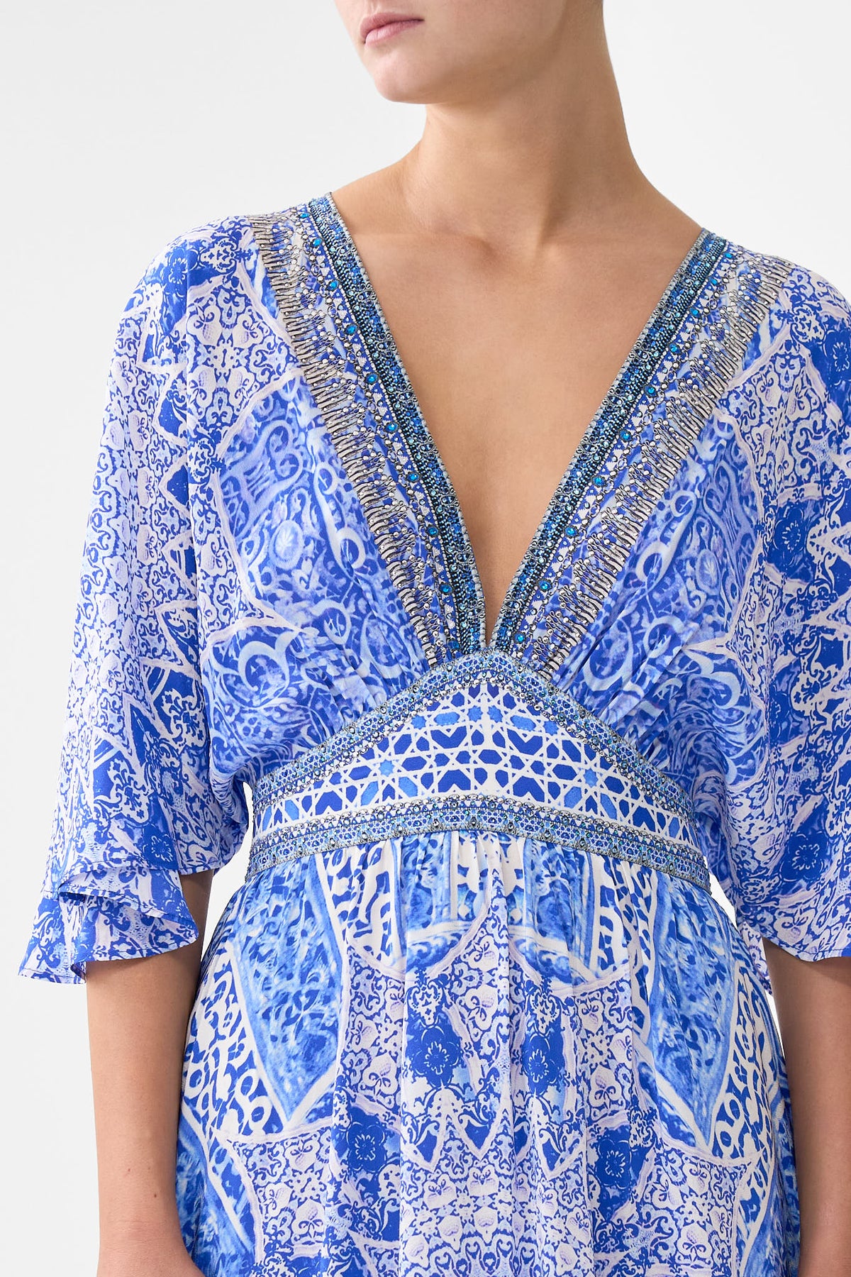 The CAMILLA WAISTED DRESS WITH HEM RUFFLE THE BOSPHOROUS