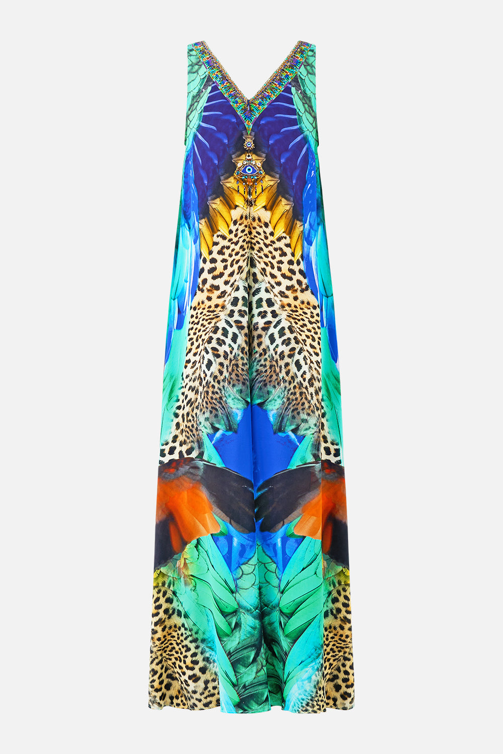 V NECK FLARED JUMPSUIT JUNGLE FLIGHT