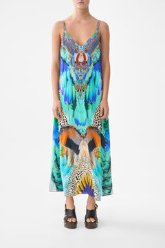 V NECK MIDI SLIP DRESS JUNGLE FLIGHT
