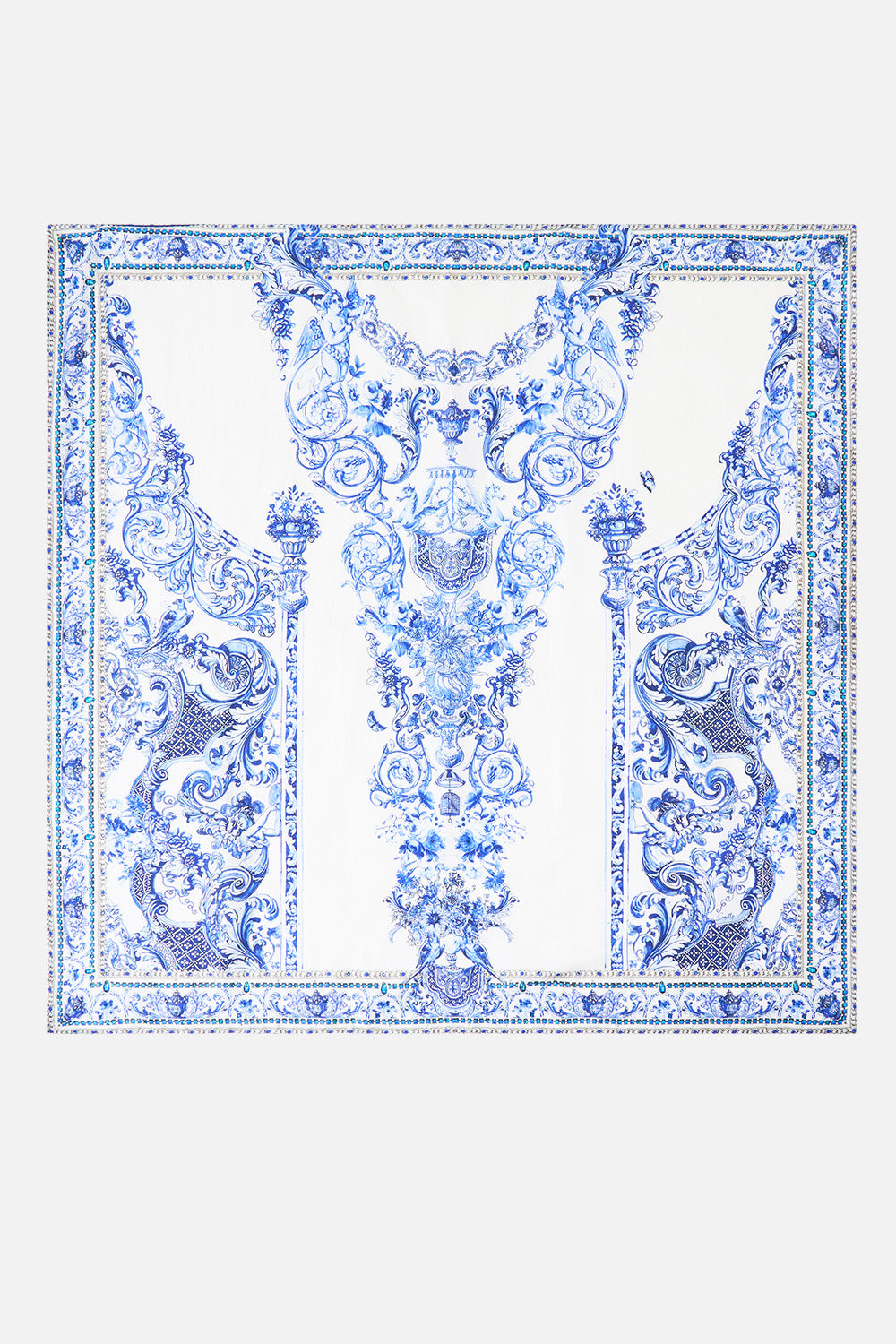 LARGE CRYSTALLED SILK SQUARE SCARF CERAMIC PANORAMIC