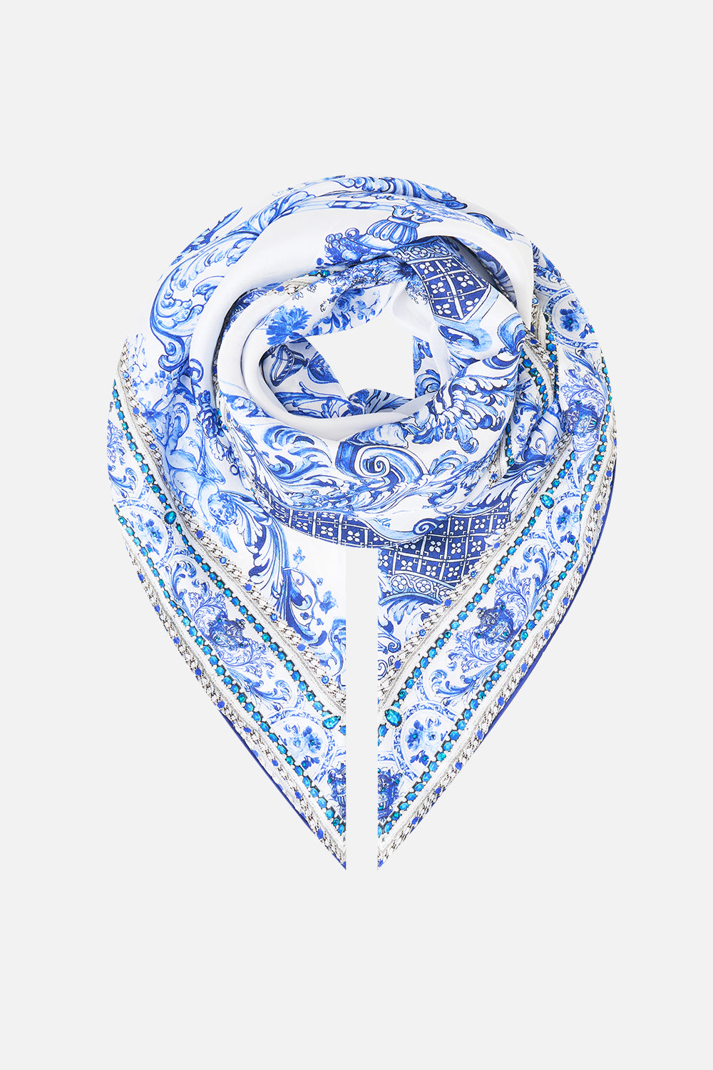 LARGE CRYSTALLED SILK SQUARE SCARF CERAMIC PANORAMIC