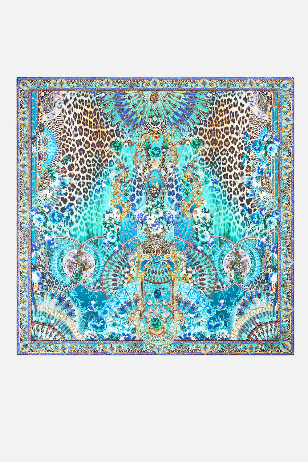 LARGE CRYSTALLED SILK SQUARE SCARF FLAMENCO EUPHORIA