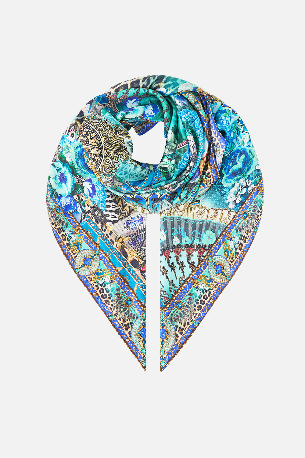 LARGE CRYSTALLED SILK SQUARE SCARF FLAMENCO EUPHORIA
