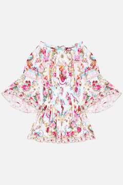 KIDS OFF SHOULDER SHIRRED WAIST MINI DRESS TORERO LIBERTINE