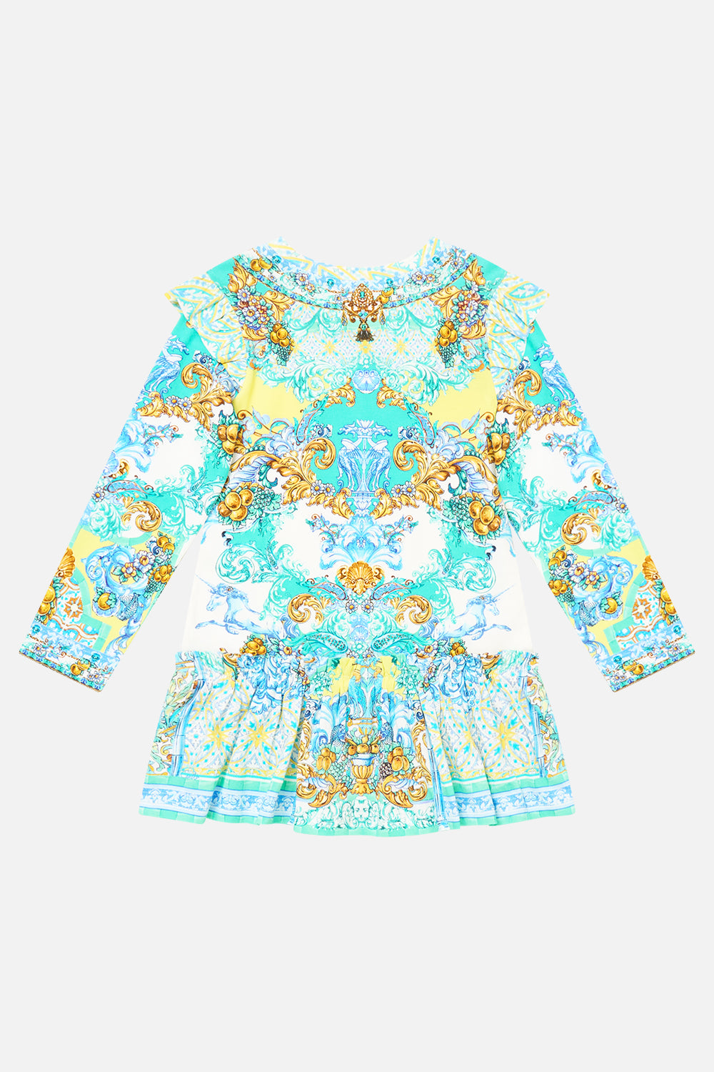 KIDS LONG SLEEVE TEE MINI DRESS W FRILL HEM DIAL UP THE TILES