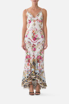 V NECK SLIP DRESS WITH FLOUNCE HEM TORERO LIBERTINE