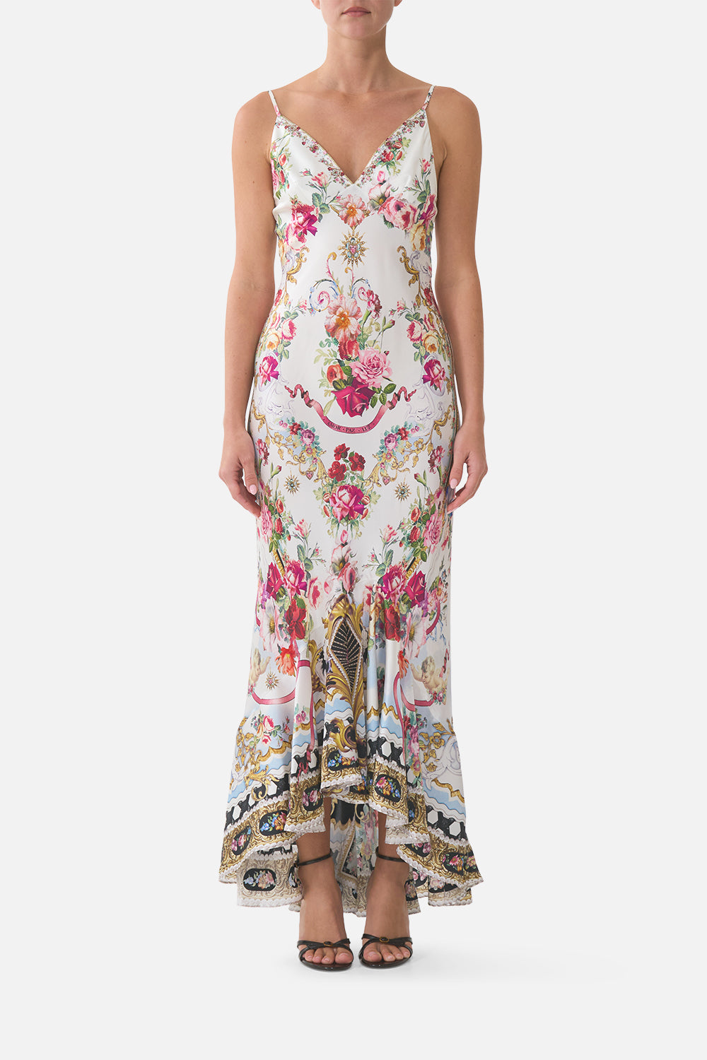 V NECK SLIP DRESS WITH FLOUNCE HEM TORERO LIBERTINE
