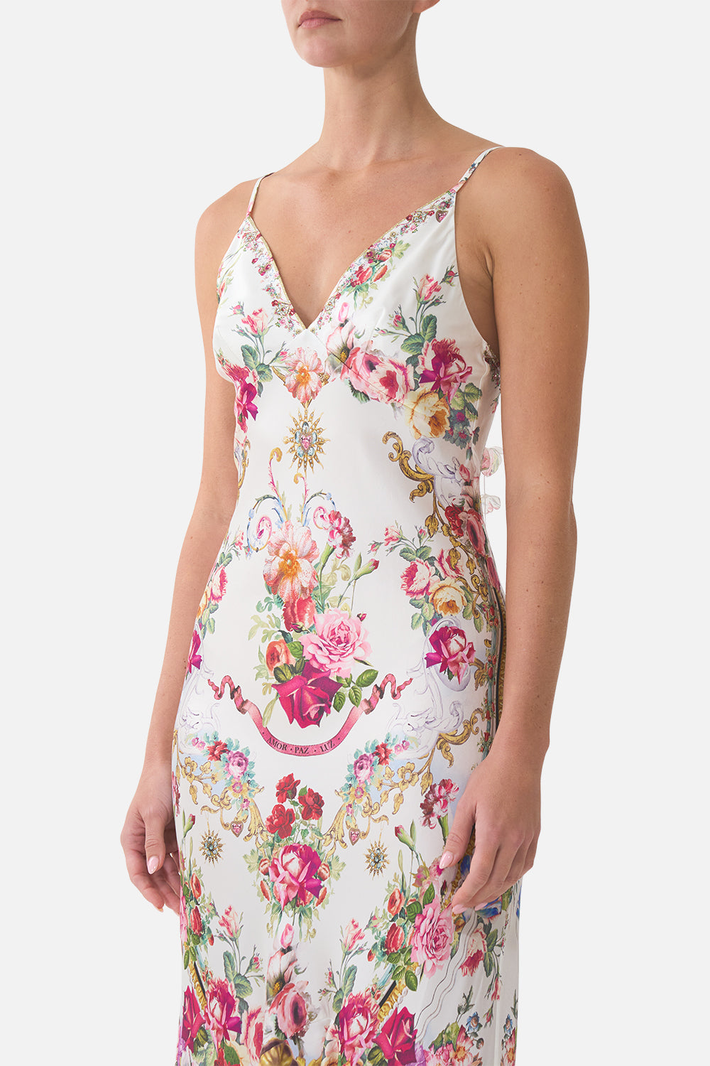 V NECK SLIP DRESS WITH FLOUNCE HEM TORERO LIBERTINE