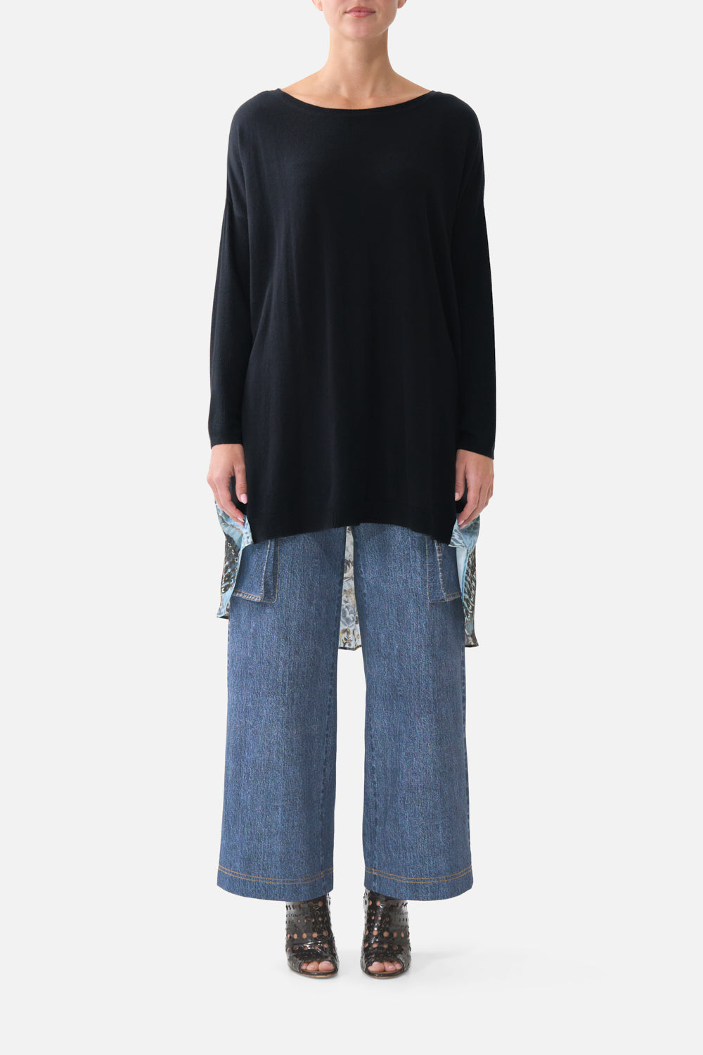 KNIT JUMPER WITH PLEATED SILK BACK FIESTA, SIESTA, REPEAT