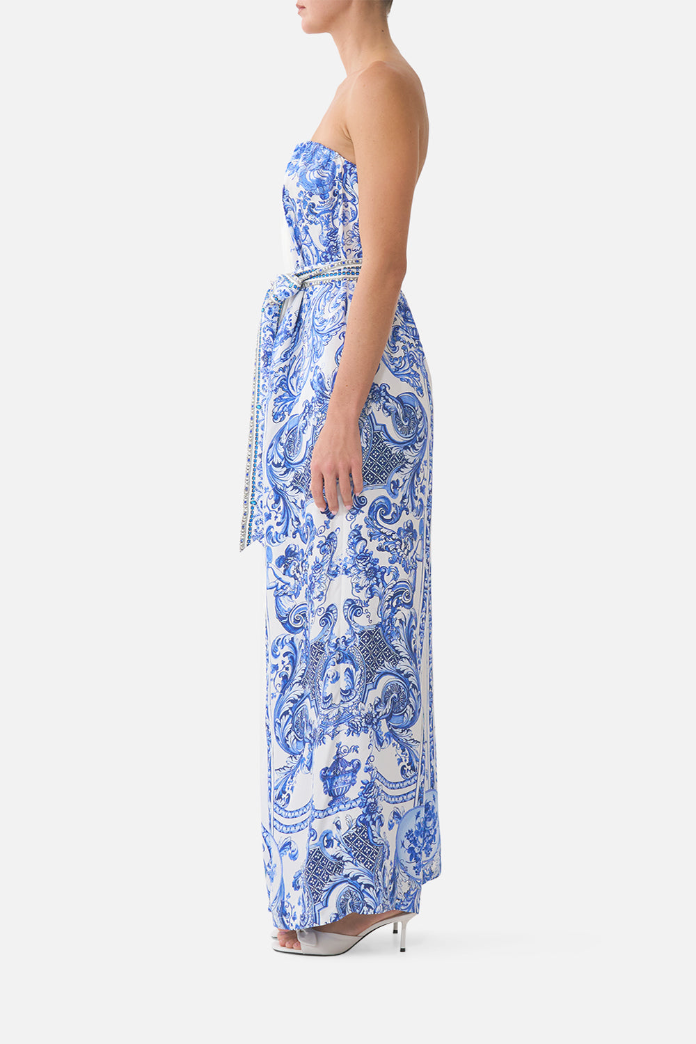 FRONT PLEAT STRAPLESS JUMPSUIT CERAMIC PANORAMIC