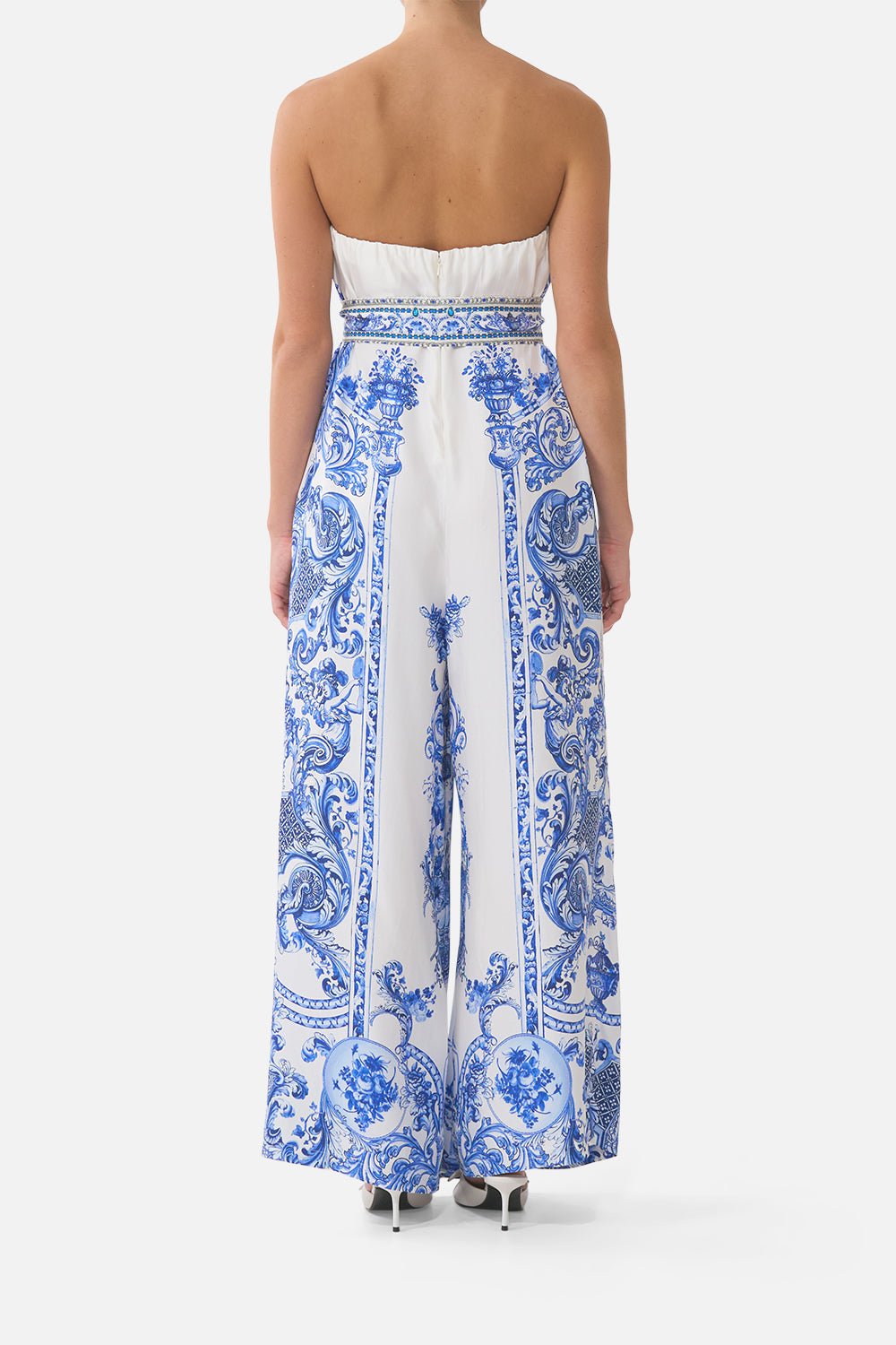 FRONT PLEAT STRAPLESS JUMPSUIT CERAMIC PANORAMIC