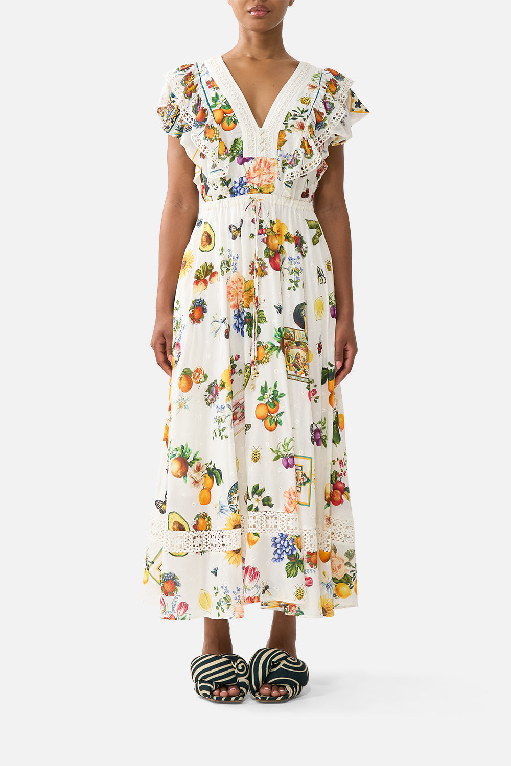 FLUTTER SLEEVE MIDI DRESS WITH FRILL DETAIL MAGIC OF THE MERCADO