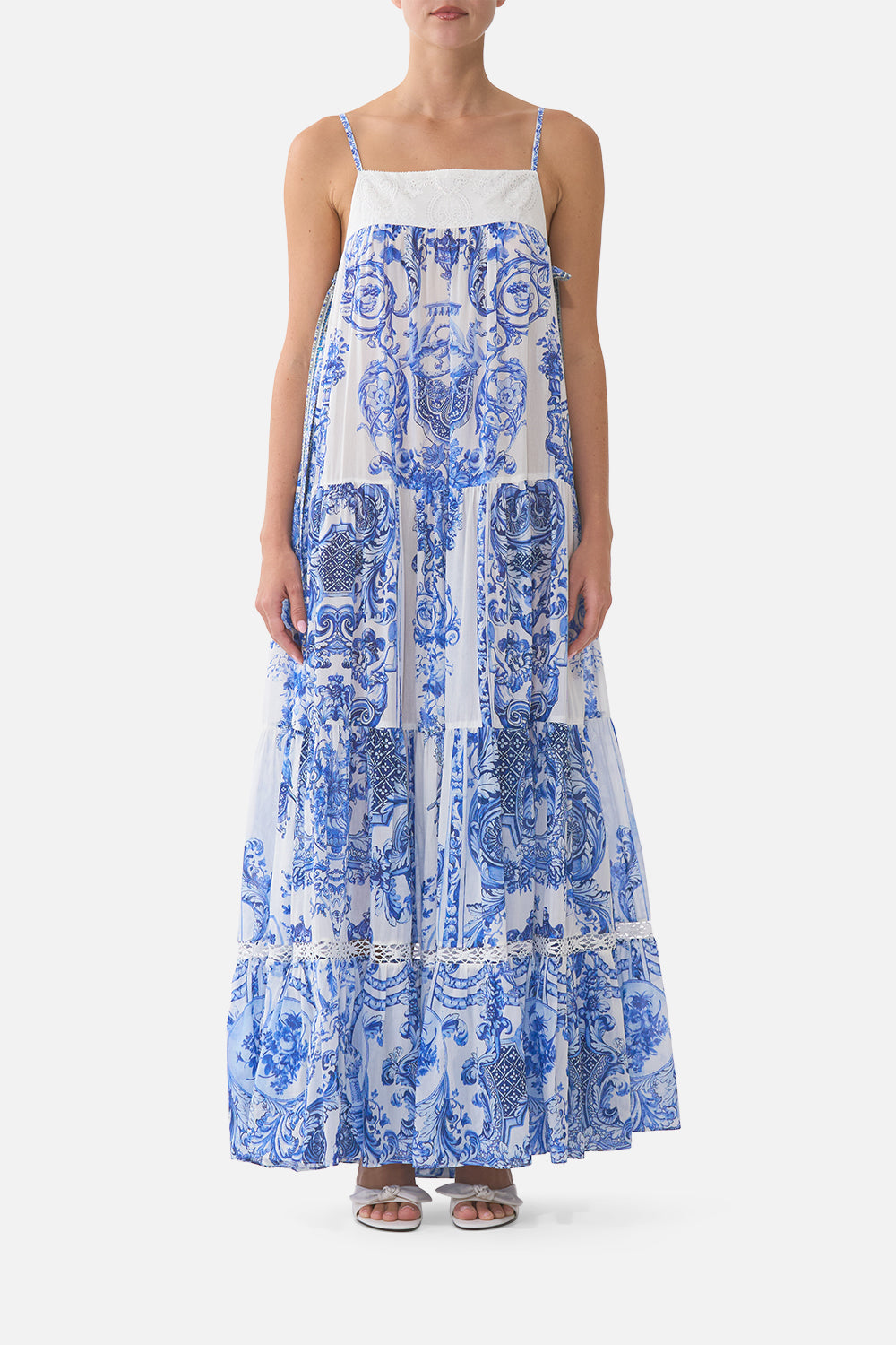 LONG TIERED DRESS WITH BOW TIES CERAMIC PANORAMIC