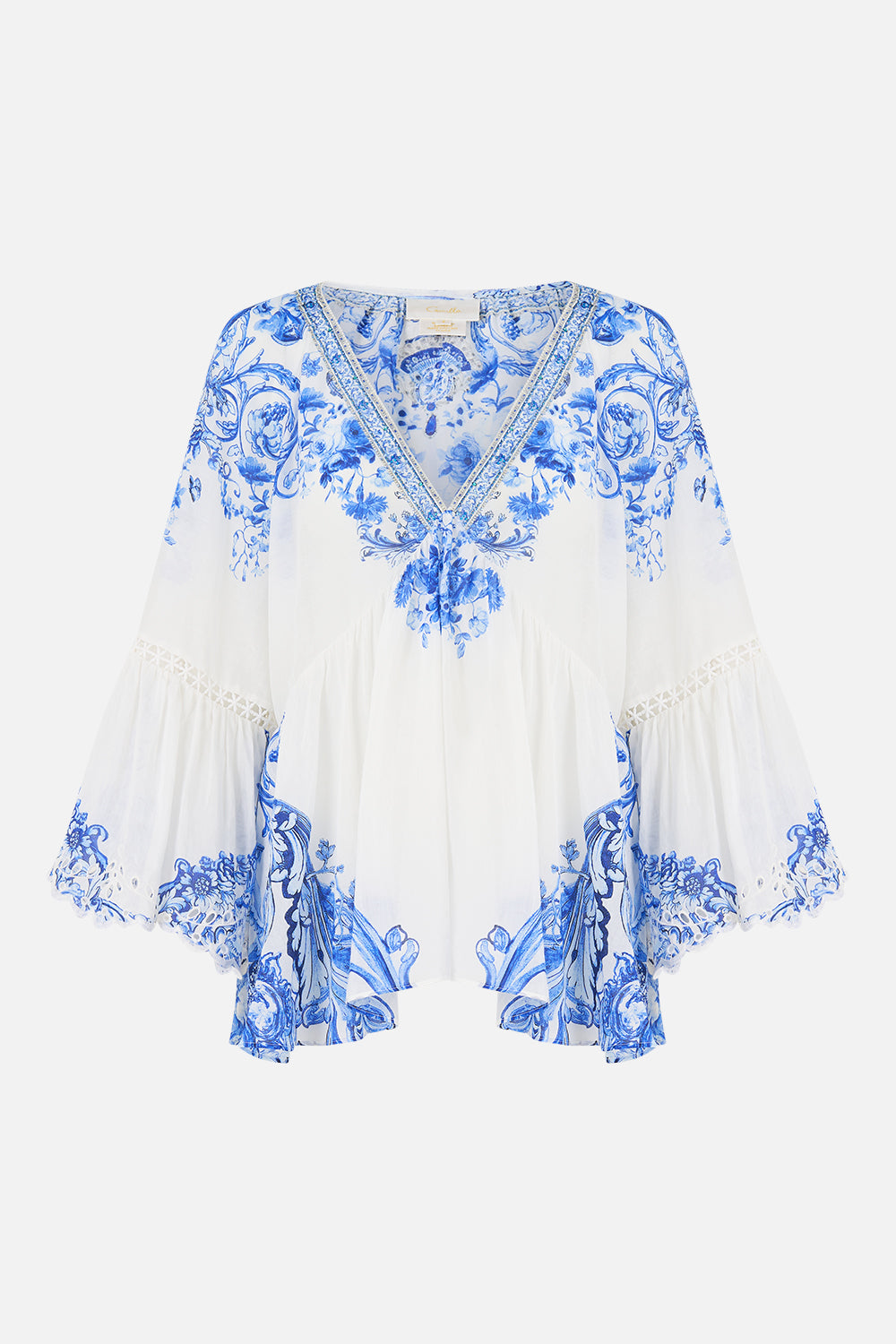 RAGLAN BLOUSE WITH SLEEVE RUFFLE CERAMIC PANORAMIC