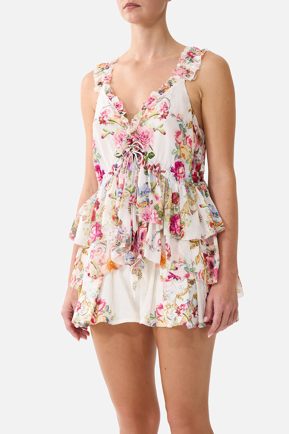 RUFFLE TOP WITH TIE FRONT DETAIL TORERO LIBERTINE