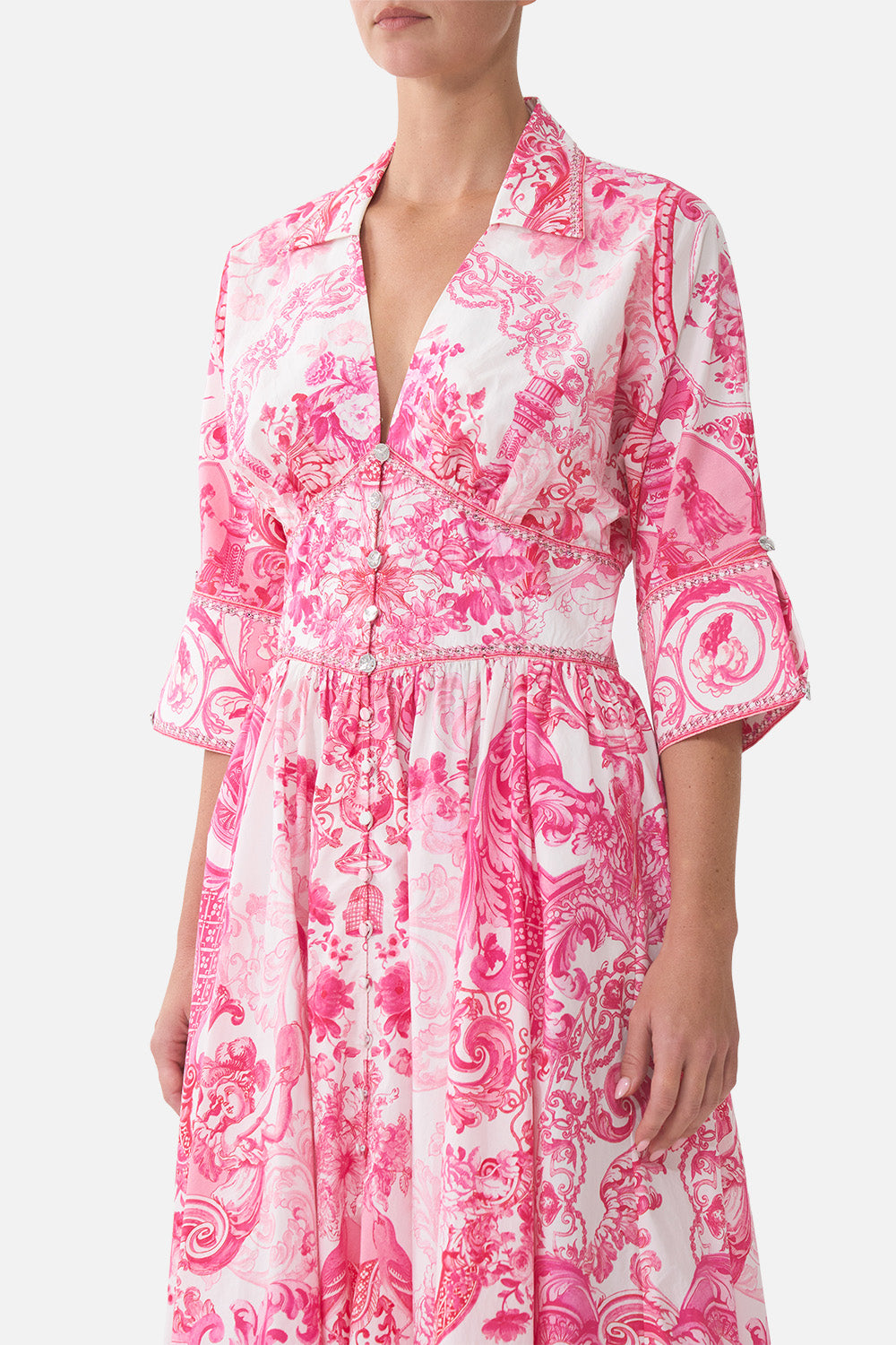 SHAPED WAISTBAND MIDI DRESS LIVIN LA VIDA ROSA