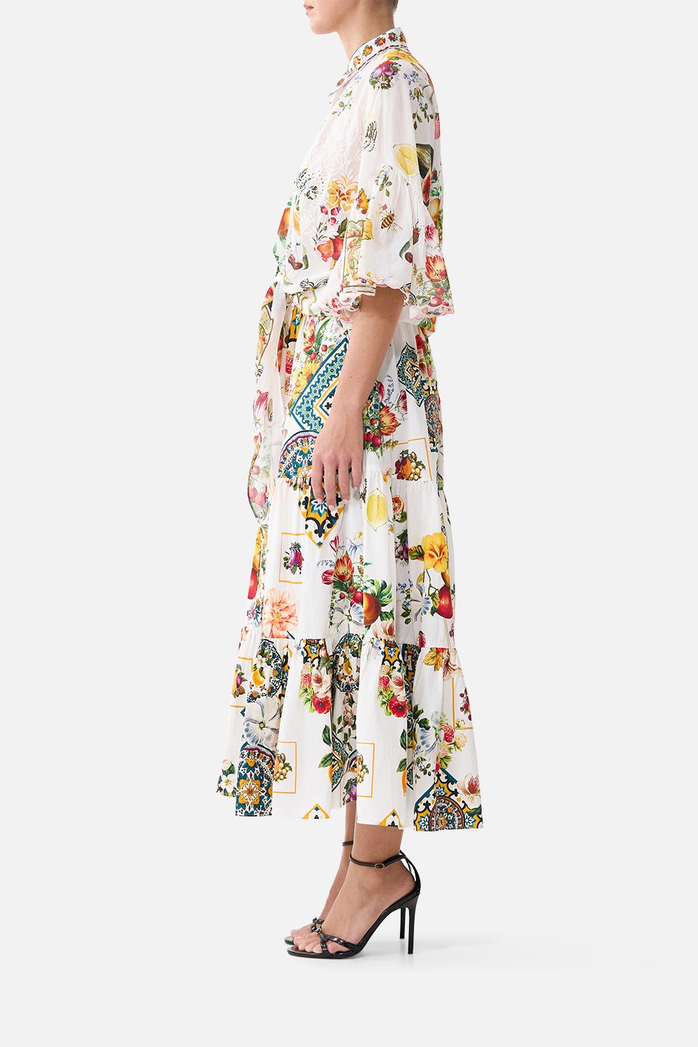 HIGH WAISTED TIERED MIDI SKIRT MAGIC OF THE MERCADO